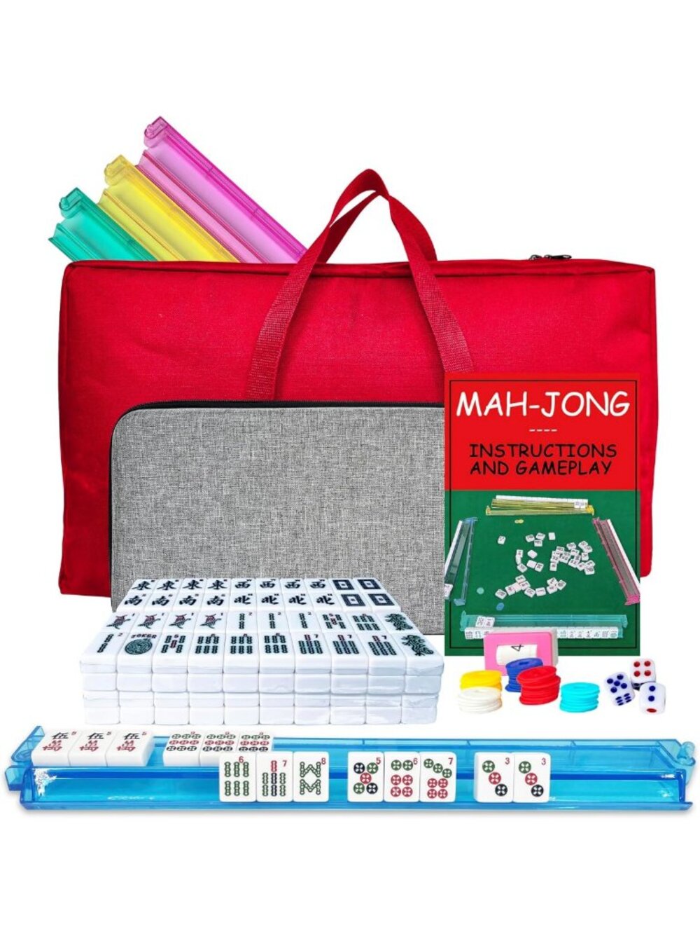 Complete Mahjong Tile Set with 166 White Tiles & Racks | Portable Travel Game